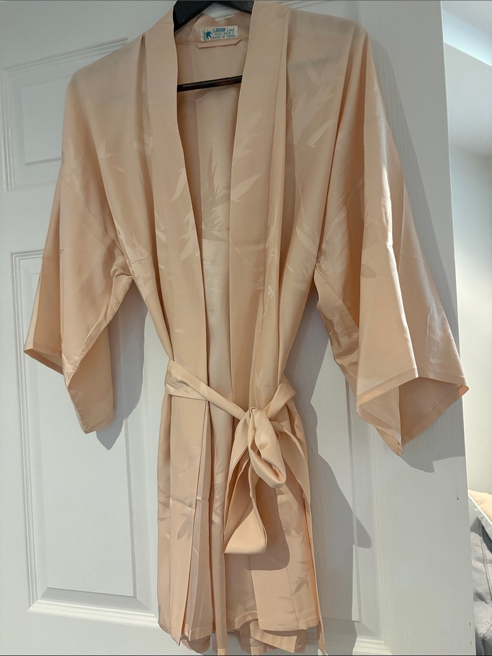 Silky Peach Kimono Robe with Tie